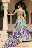 Silk Sage Green Floral Print Flared Style Lehenga