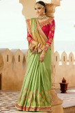 Light Green Silk and Banarasi Silk Saree With Silk Blouse