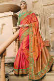 Peach and Magenta Silk and Banarasi Silk Saree With Silk Blouse