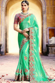 Shamrock green Silk Saree With Silk Blouse