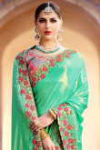 Shamrock green Silk Saree With Silk Blouse