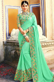 Brightmint green Silk Saree With Silk Blouse