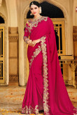 Ruby red Silk Saree With Silk Blouse