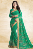 Pantone green Art silk Saree With Art silk Blouse