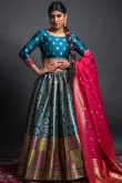 Silk Sea Blue with Woven Zari