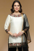 Silk Sharara Suit In White Color With Resham Work