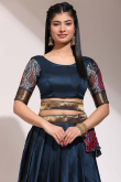 Silk Teal Blue A Line Weaved Lehenga 