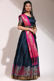 Silk Teal Blue A Line Weaved Lehenga 