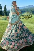 Silk Teal Blue Resham Embroidered Panelled Lehenga
