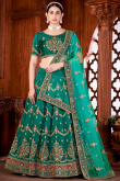 Silk Teal Green Zari embroidered Panelled Style Lehenga