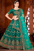 Silk Teal Green Zari embroidered Panelled Style Lehenga
