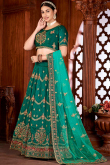 Silk Teal Green Zari embroidered Panelled Style Lehenga