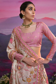 Silk Blend Thulian Pink Flared Style Lehenga with Printed Work