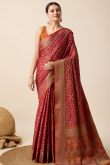 Silk Weaved Maroon Broad Border Saree 