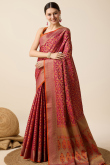 Silk Weaved Maroon Broad Border Saree 