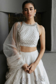 Silk White Beads Embroidered Panelled Style Wedding Lehenga
