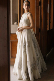 Silk White Beads Embroidered Panelled Style Wedding Lehenga