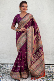Weaved Broad Border Saree in Wine Maroon Silk