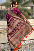 Weaved Broad Border Saree in Wine Maroon Silk
