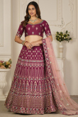 Silk Wine Maroon Zari embroidered Panelled Style Lehenga