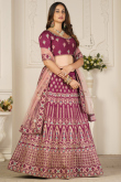Silk Wine Maroon Zari embroidered Panelled Style Lehenga