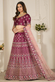 Silk Wine Maroon Zari embroidered Panelled Style Lehenga