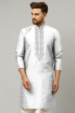 Silver Dupion Silk Embroidered Men Kurta