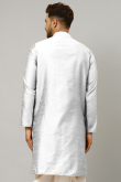 Silver Dupion Silk Embroidered Men Kurta