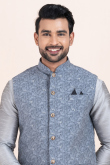 Silver Dupion Silk Jacket Style Men's Churidar Kurta