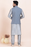 Silver Dupion Silk Jacket Style Men's Churidar Kurta