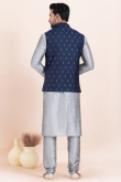 Silver Dupion Silk Jacket Style Men's Churidar Kurta