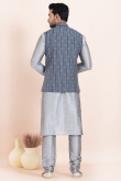 Silver Dupion Silk Jacket Style Men's Churidar Kurta