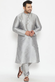 Silver Dupion Silk Plain Men Kurta With Churidar