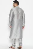 Silver Dupion Silk Plain Men Kurta With Churidar