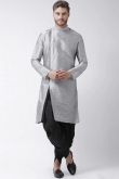 Silver Dupion Silk Side Slit Men's Kurta Dhoti