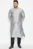 Silver Dupion Silk Straight Cut Men's Kurta And Churidar