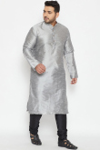 Silver Dupion Silk Straight Cut Men's Kurta And Churidar