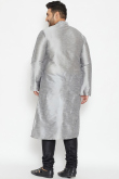 Silver Dupion Silk Straight Cut Men's Kurta And Churidar