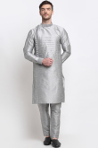 Silver Dupion Silk Straight Cut Men's Kurta Pajama