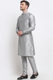Silver Dupion Silk Straight Cut Men's Kurta Pajama