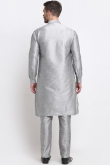 Silver Dupion Silk Straight Cut Men's Kurta Pajama