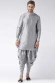 Silver Dupion Silk Straight Cut Men's Plain Dhoti Kurta 