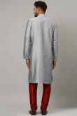 Silver Dupion Silk Woven Men Kurta