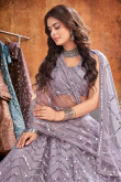 Silver Zari Work Embroidered Net Light Purple Lehenga