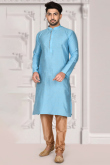 Sky Blue Brocade Men Kurta With Churidar 