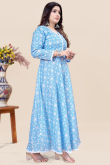 Sky Blue Cotton Anarkali Style Ready to Wear Printed Kurti