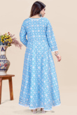 Sky Blue Cotton Anarkali Style Ready to Wear Printed Kurti