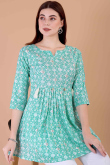 Sky Blue Cotton Printed Short Casual Wear Kurti 