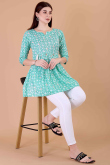Sky Blue Cotton Printed Short Casual Wear Kurti 