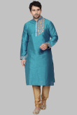 Sky Blue Dupion Silk Dori Embroidered Men's Kurta Churidar